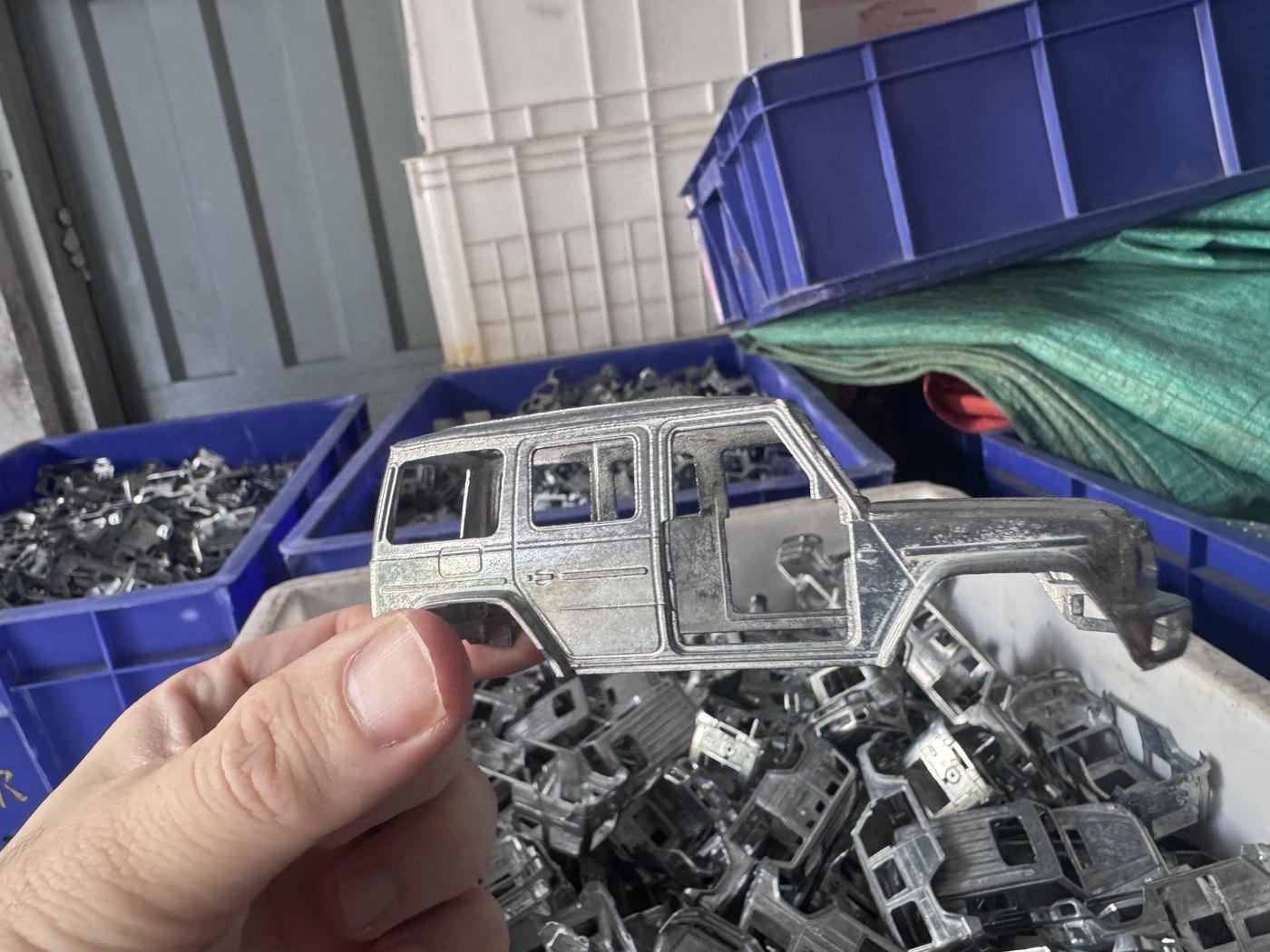 Die-cast parts in crates